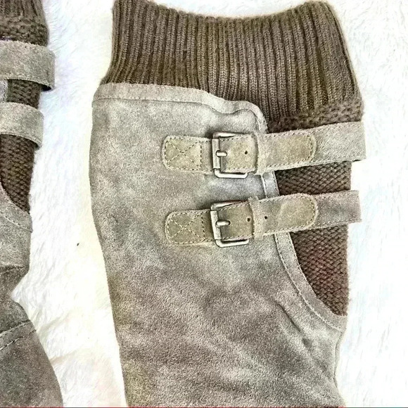 Bjorndal Brown Solar Suede Knit Upper Wedge Heeled Zip Slouchy Boots Size 9.5 - Picture 5 of 16